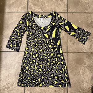 Diane Von Furstenberg LAETITIA SEVILLE Silk Jersey Trapeze Dress Sz 6 Gray/Multi